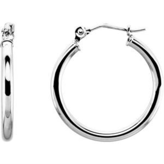 Auriga Fine Jewelry 14k White Gold Tube 20 mm Hoop Earrings for Women