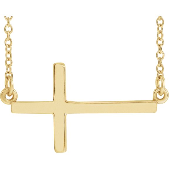 Auriga Fine Jewelry Mother's Day Gift 14k Yellow Gold 22x11.5 mm Sideways Cross 16-18" Necklace