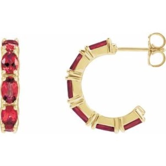 Auriga Fine Jewelry 14k Yellow Gold Lab-Grown Ruby Hoop Earrings for Women