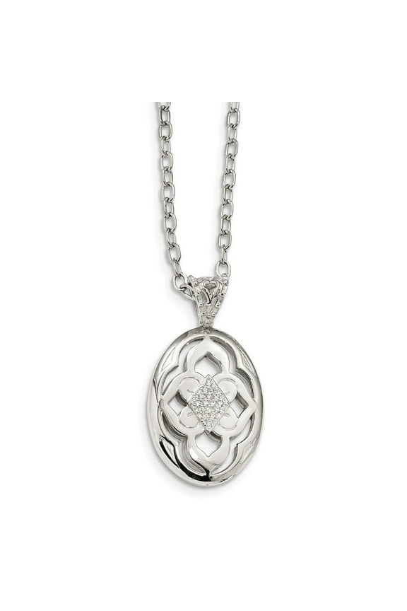 Fine Jewelry 925 Sterling Silver CZ Open Oval Necklace for Women 17"