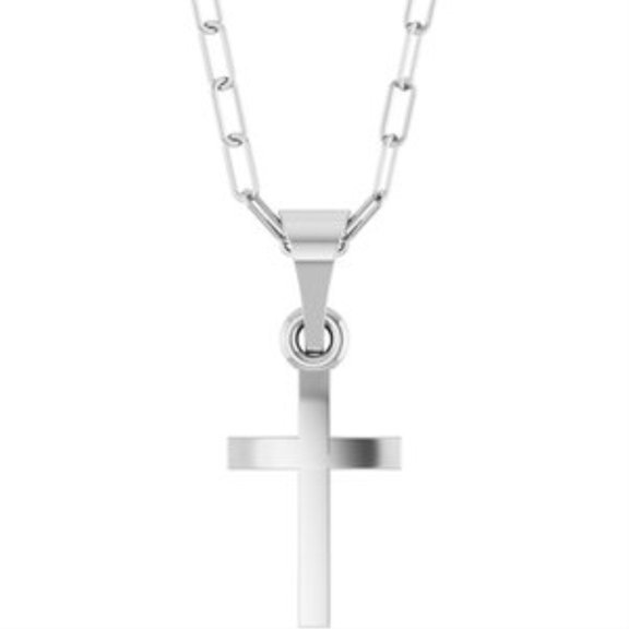 Auriga Fine Jewelry Mother's Day Gift 925 Sterling Silver Cross & Paperclip-Style Chain 18" Necklace