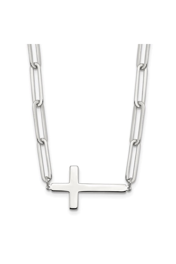 Fine Jewelry 925 Sterling Silver E-Coated Cross Paperclip Link w/2 in ext. Necklace for Women 17.75"
