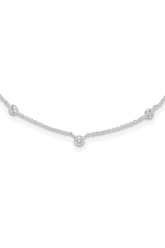 Fine Jewelry 925 Sterling Silver E-coated CZ Stations w/2in ext. Necklace for Women 20"