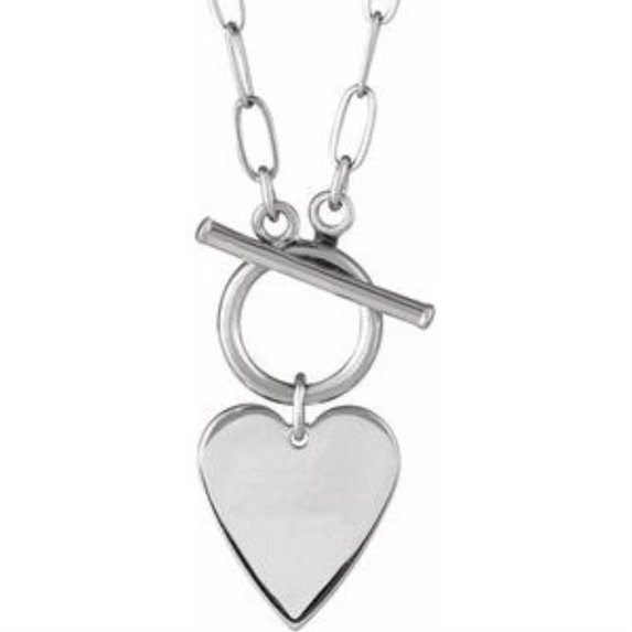 Auriga Fine Jewelry 925 Sterling Silver Engravable Heart Toggle 18" Necklace Valentine's Day Gift for Women
