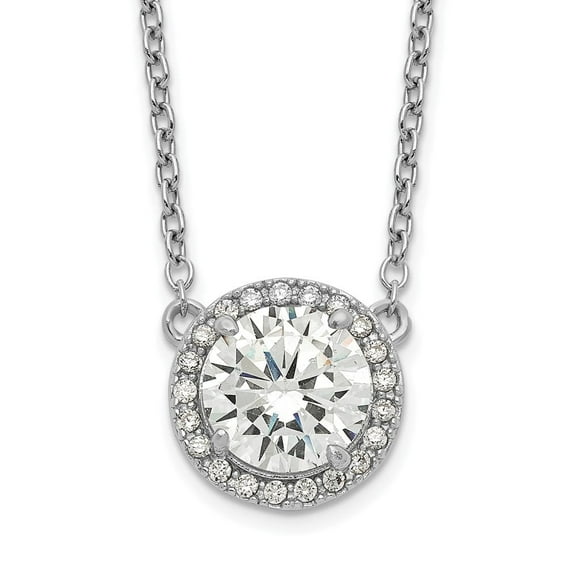 Auriga Fine Jewelry 925 Sterling Silver Rhodium-plated Round CZ Halo w/1in ext. Necklace for Women 17"