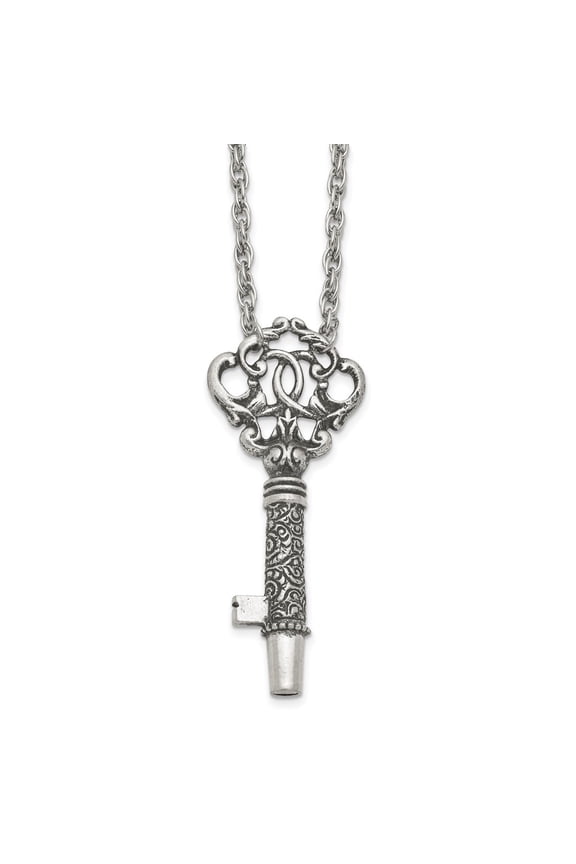 Fine Jewelry Pewter-tone Key Functional Whistle Necklace for Women 30"