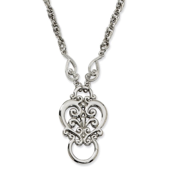 Auriga Fine Jewelry Silver-tone Fancy Filigree Scroll Eye Glass or Badge Holder Necklace for Women 28"