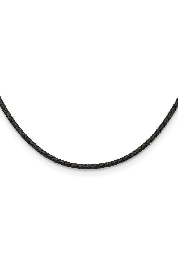 Fine Jewelry Stainless Steel 3 mm Genuine Leather Weave Necklace for Men 18"