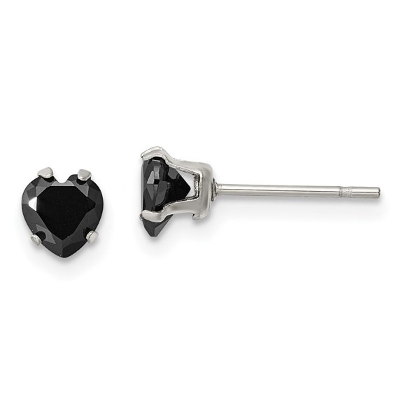 Auriga Fine Jewelry Stainless Steel 5mm Black Heart CZ Stud Post Earrings (L - 5.24mm, W - 4.9mm) for Women