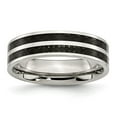 thumbnail image 1 of Auriga Fine Jewelry Stainless Steel 6 mm Double Row Black Carbon Fiber Inlay Band for Women Size 9.5, 1 of 6