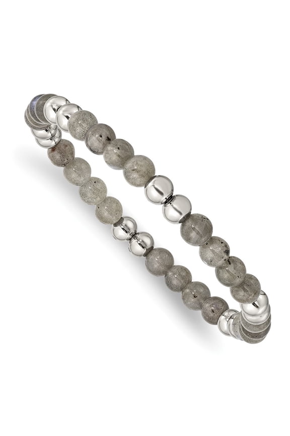 Mother's Day Gift Stainless Steel 6mm Grey Quartz Beaded Stretch Bracelet for Women