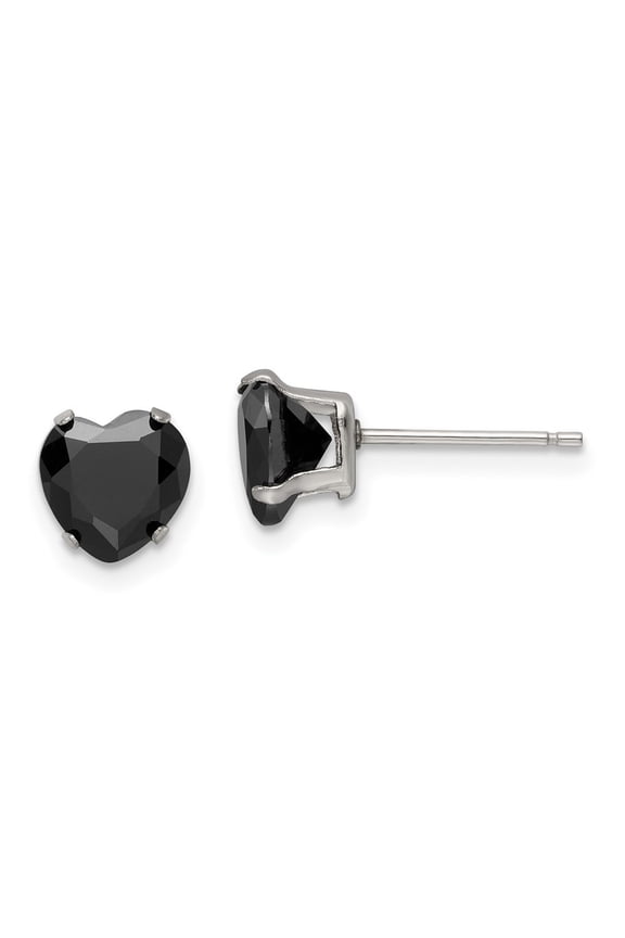 Fine Jewelry Stainless Steel 7mm Black Heart CZ Stud Post Earrings (L - 7.12mm, W - 6.92mm) for Women
