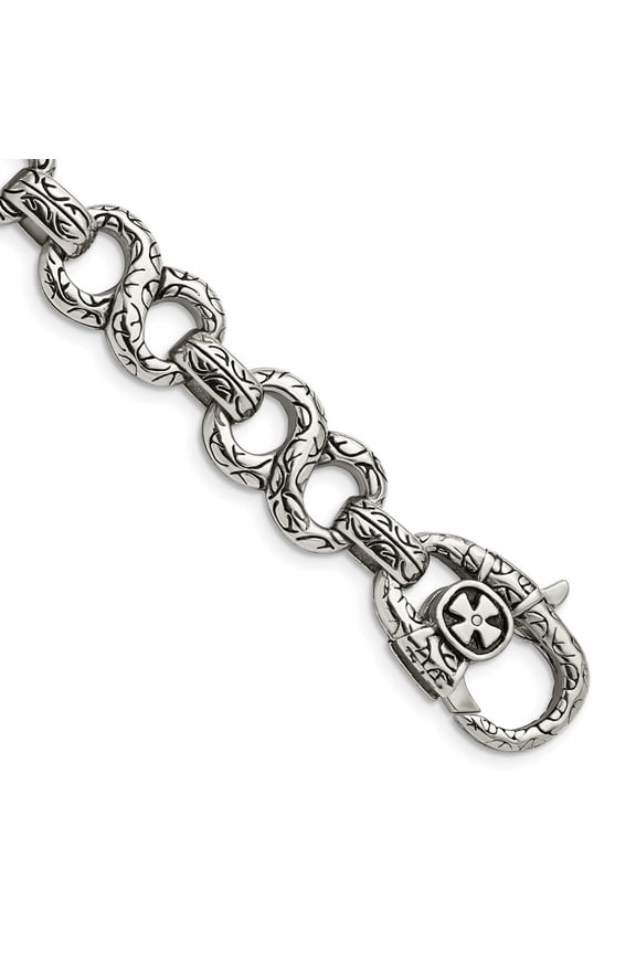 Fine Jewelry Stainless Steel Antiqued Polished and Textured 8.5 inch Infinity Symbol Link Men's Bracelet