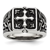 Auriga Fine Jewelry Stainless Steel Antiqued Polished and Textured Cross Ring for Men Size 10