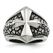 Auriga Fine Jewelry Stainless Steel Antiqued Polished and Textured Cross Ring for Men Size 10