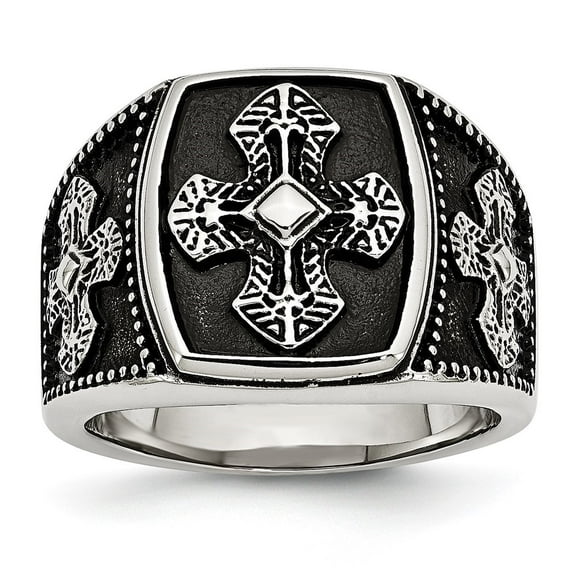 Auriga Fine Jewelry Stainless Steel Antiqued Polished and Textured Cross Ring for Men Size 10
