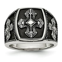 Auriga Fine Jewelry Stainless Steel Antiqued Polished and Textured Cross Ring for Men Size 10