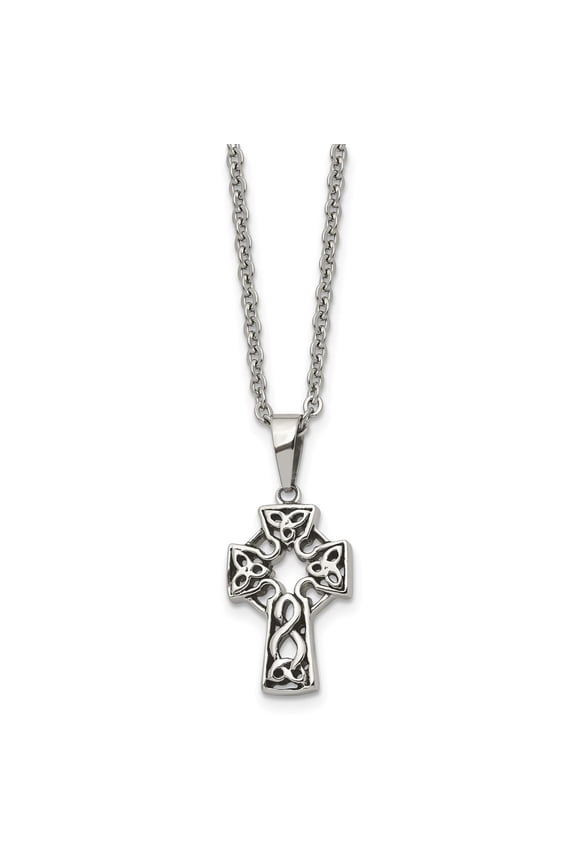 Fine Jewelry Stainless Steel Antiqued Cross Pendant on Cable Chain Necklace for Women 18"