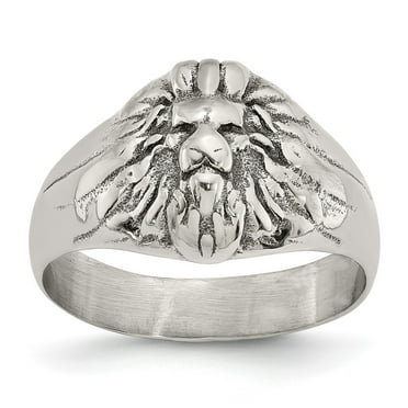 Auriga Fine Jewelry Stainless Steel Antiqued and Polished Lion Head Men's Ring Size 10