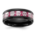 thumbnail image 1 of Auriga Fine Jewelry Stainless Steel Black IP-plated Skulls with Pink Carbon Fiber Inlay 8mm Band Size 8, 1 of 7