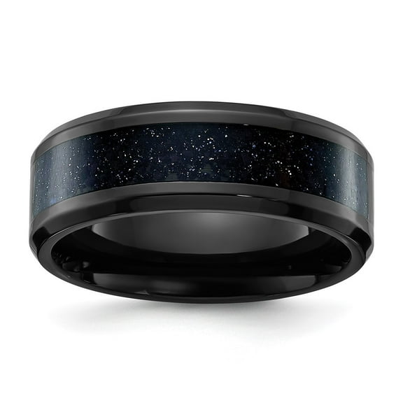 Auriga Fine Jewelry Stainless Steel Black IP-plated with Blue Star Sandstone Inlay 8mm Men's Band Size 10