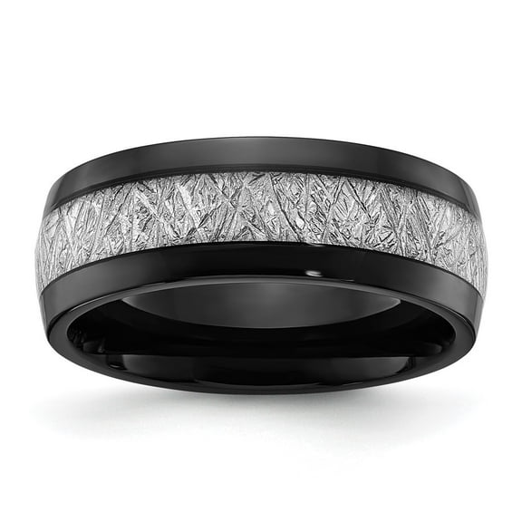 Auriga Fine Jewelry Stainless Steel Black IP-plated with Imitation Meteorite Inlay 8mm Men's Band Size 10