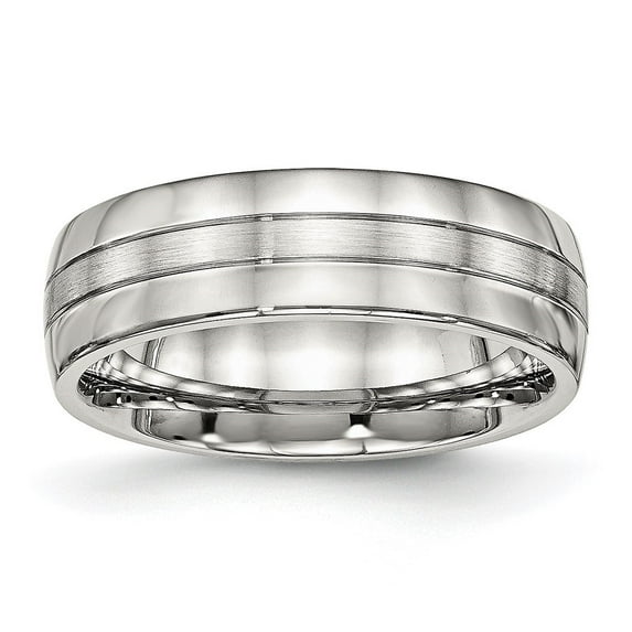 Auriga Fine Jewelry Stainless Steel Brushed and Polished 6.5 mm Grooved Band for Women Size 11.5