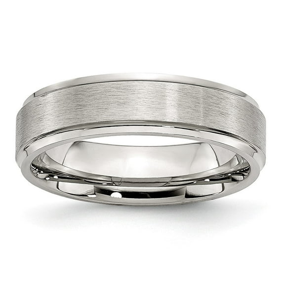 Auriga Fine Jewelry Stainless Steel Brushed and Polished 6 mm Grooved Edge Band for Women Size 12