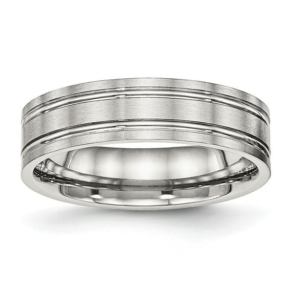 Auriga Fine Jewelry Stainless Steel Brushed and Polished 6 mm Ridged Flat Band for Women Size 8.5