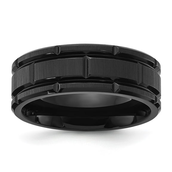 Auriga Fine Jewelry Stainless Steel Brushed and Polished Black IP-plated 8mm Men's Band Size 10