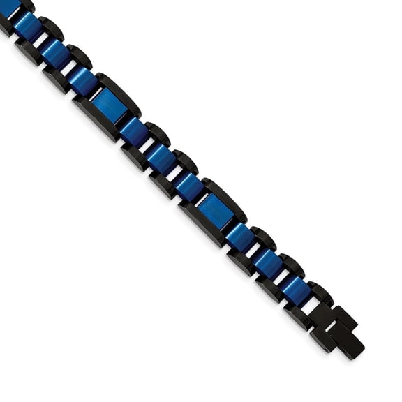 Auriga Fine Jewelry Stainless Steel Brushed and Polished Black and Blue IP-plated 8.75 inch Open Link Men's Bracelet