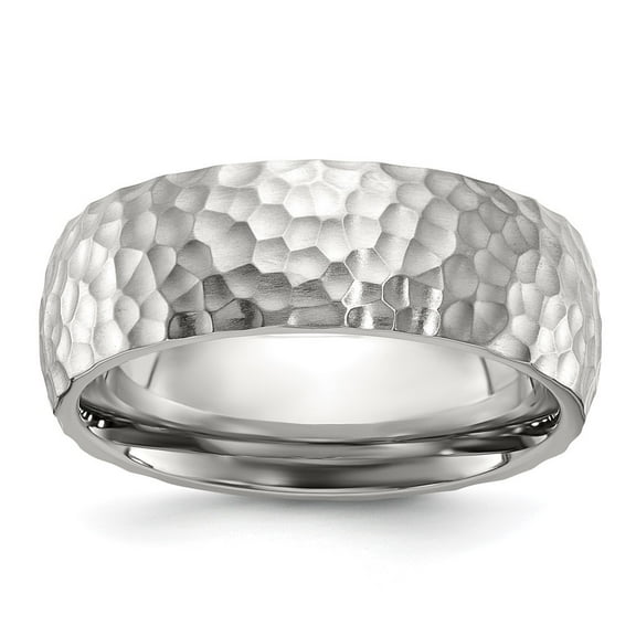 Auriga Fine Jewelry Stainless Steel Brushed and Polished Hammered 7.5mm Men's Band Size 10