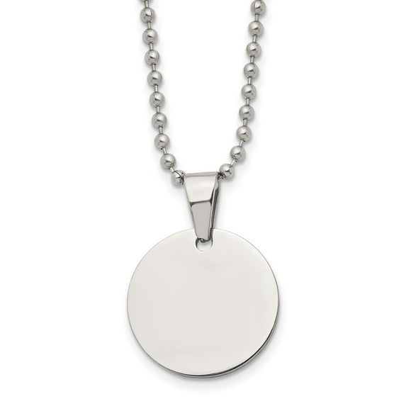 Auriga Fine Jewelry Stainless Steel Brushed and Polished Reversible Round 2 mm Dogtag on a Ball Chain Necklace for Men 24"