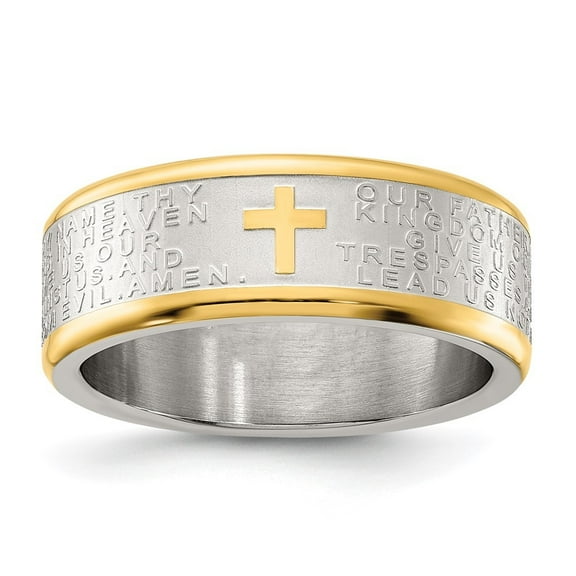 Auriga Fine Jewelry Stainless Steel Brushed and Polished Yellow IP-plated Lord's Prayer 8mm Band Size 10