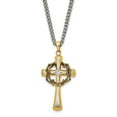 thumbnail image 1 of Auriga Fine Jewelry Stainless Steel Brushed and Polished Yellow IP-plated with CZ Philippians 4:13 Cross on a Curb Chain Necklace for Mens 24", 1 of 4