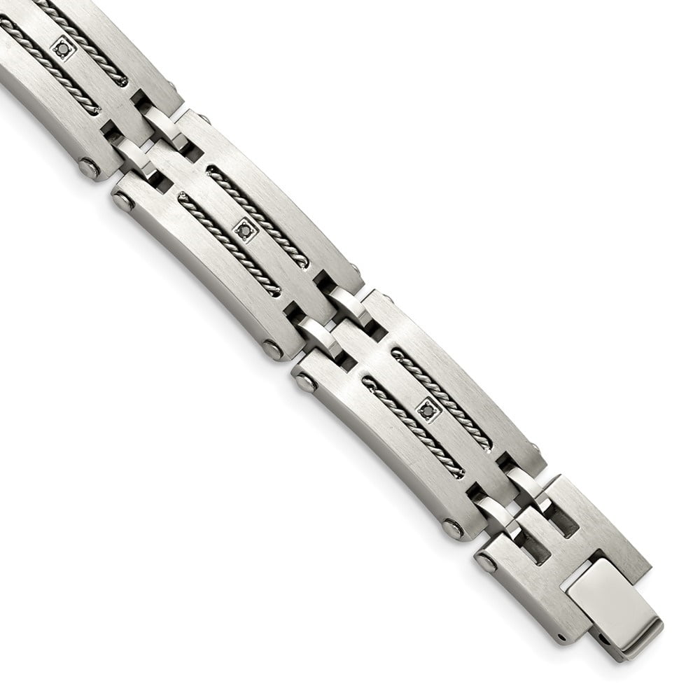 Auriga Fine Jewelry Stainless Steel Brushed and Polished with 1/10 carat Diamond 8.75 inch Men's Bracelet