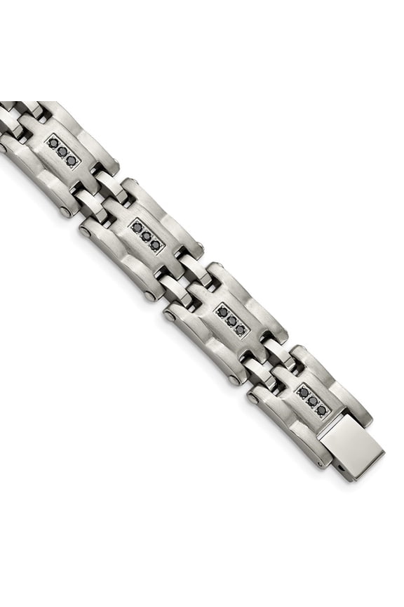 Fine Jewelry Stainless Steel Brushed and Polished with 3/4 carat Diamond 8.5 inch Men's Bracelet