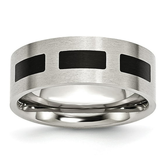 Auriga Fine Jewelry Stainless Steel Brushed w/Black Rubber 8 mm Flat Band for Women Size 6.5
