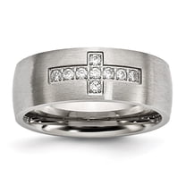 Auriga Fine Jewelry Stainless Steel Brushed with CZ Cross 7.75mm Band for Men Size 10