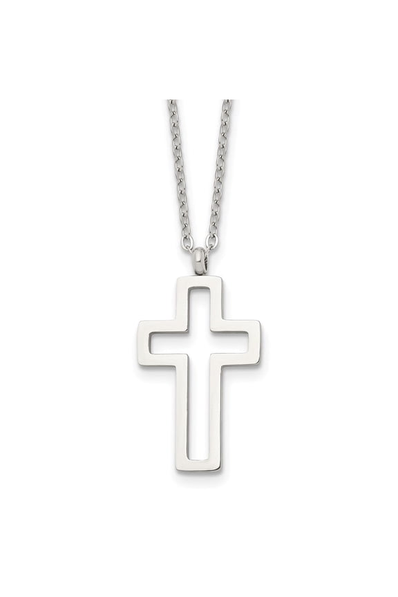 Fine Jewelry Stainless Steel Cut-out Cross Pendant on a 17.5 inch Cable Chain Necklace for Men 17.5"