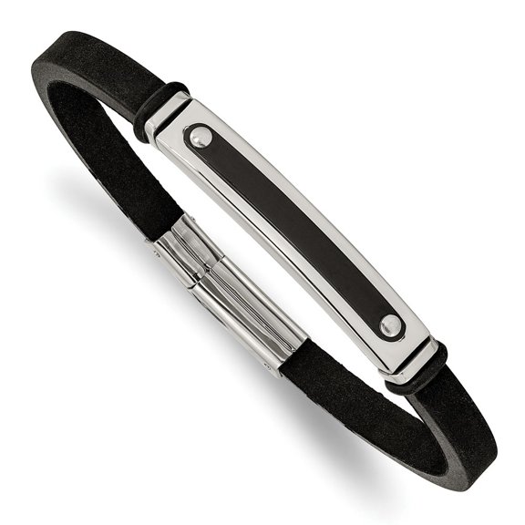 Auriga Fine Jewelry Stainless Steel Men's Polished Black IP-plated Black Rubber 8.25 " Bracelet