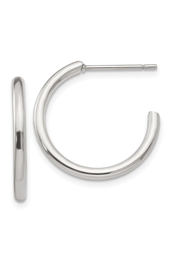 Fine Jewelry Stainless Steel 19mm Diameter 2mm J-Hoop Post Earrings for Women