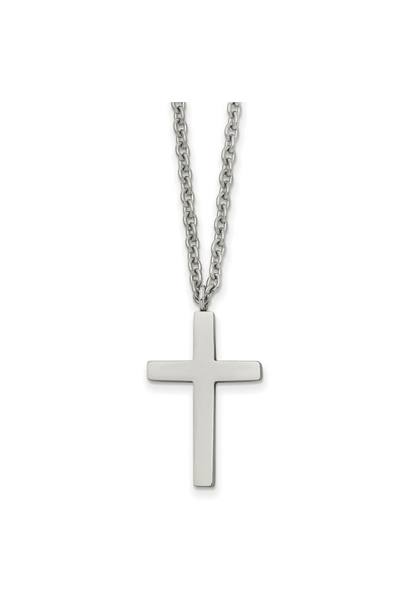 Fine Jewelry Stainless Steel Polished 25 mm Cross Pendant on an Cable Chain Necklace for Women 18"