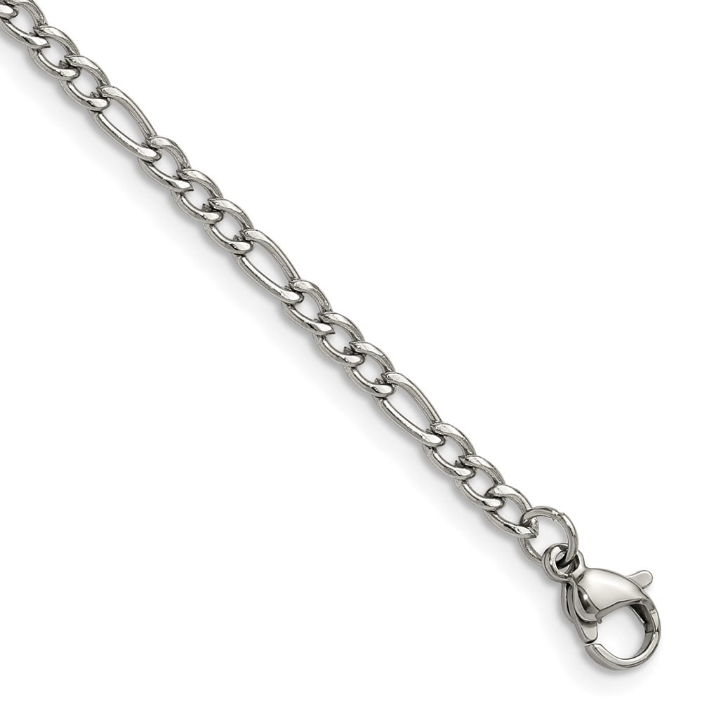 Auriga Fine Jewelry Stainless Steel Polished 3mm 9" Figaro Chain Anklet for Women