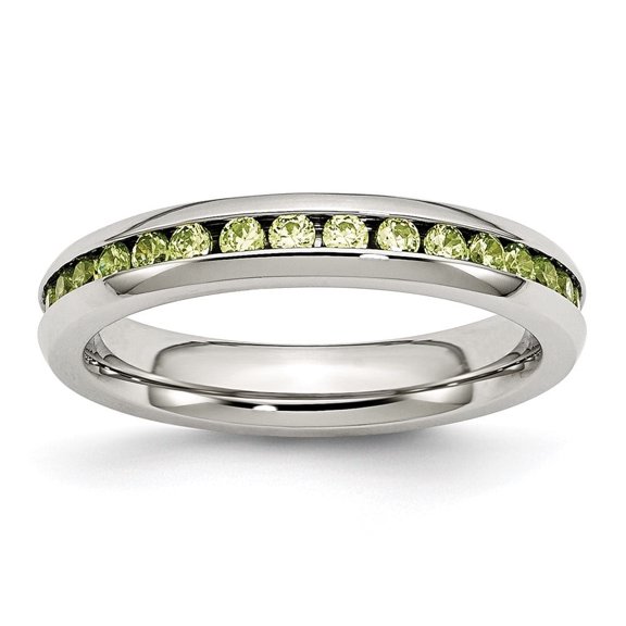 Auriga Fine Jewelry Stainless Steel Polished 4 mm August Light Green CZ Ring for Women Size 8