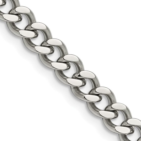 Auriga Fine Jewelry Stainless Steel Polished 6.75 mm Curb Chain Necklace for Mens 24"