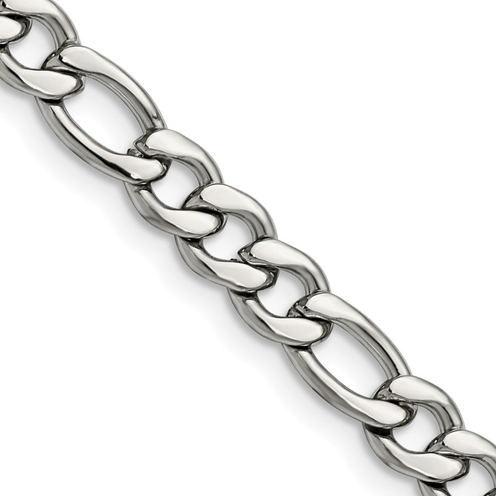 Auriga Fine Jewelry Stainless Steel Polished 6.75mm 9" Figaro Chain Bracelet for Men