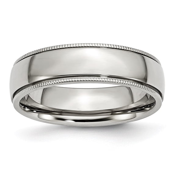 Auriga Fine Jewelry Stainless Steel Polished 6 mm Grooved and Beaded Band for Women Size 7
