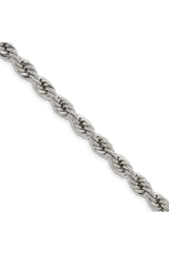 Fine Jewelry Stainless Steel Polished 6 mm Rope Chain Necklace for Men 24"