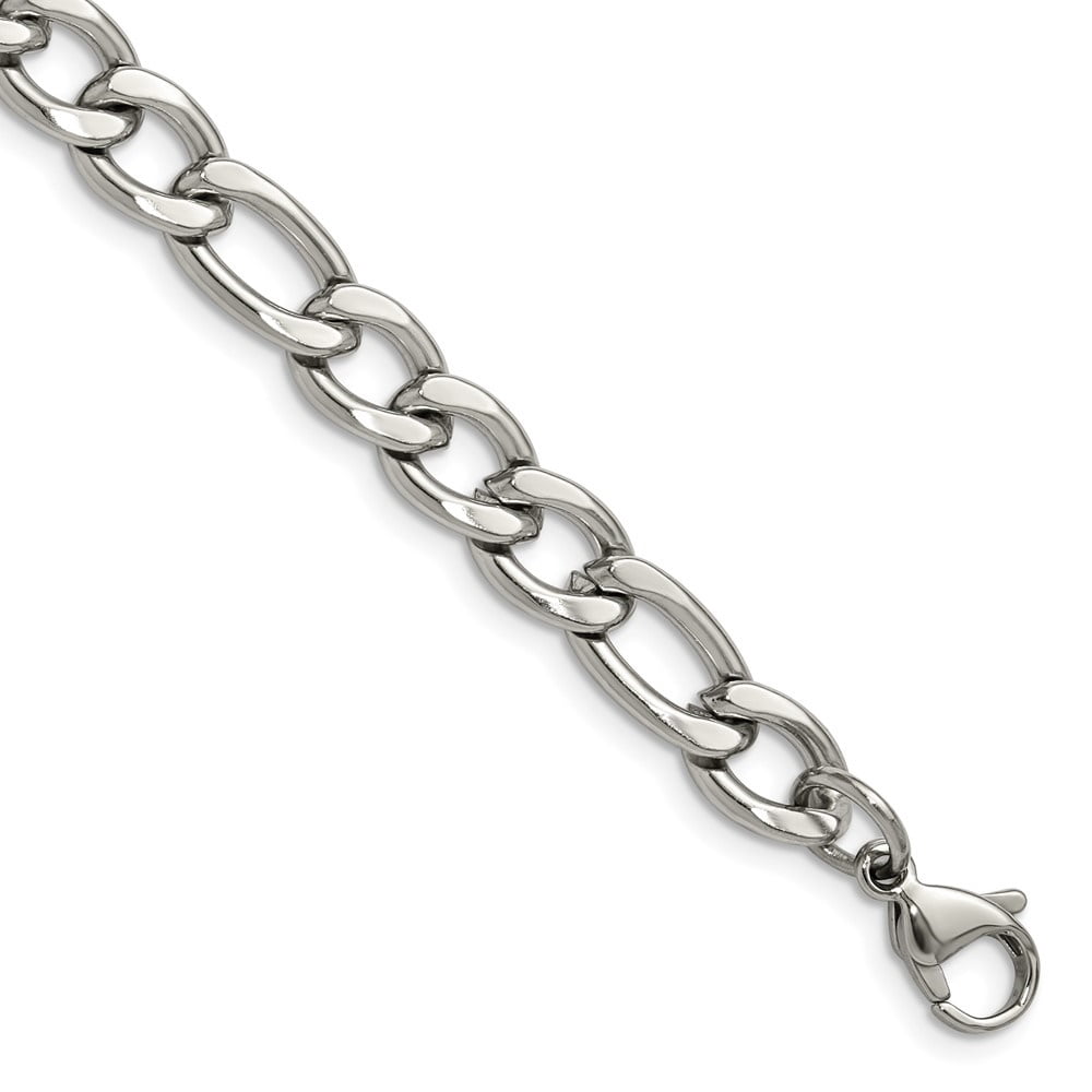 Auriga Fine Jewelry Stainless Steel Polished 7.5mm 9" Figaro Chain Bracelet for Men